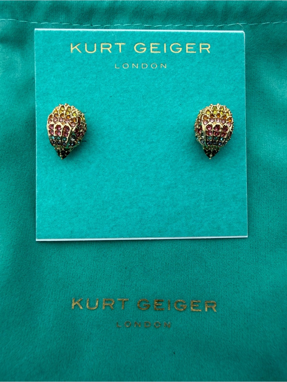 Kurt Geiger Gold-Tone Multicolor Crystal Teardrop Stud Earrings